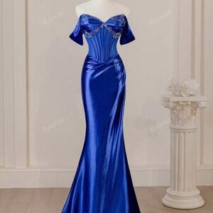 Elegant Blue Off-Shoulder Gown